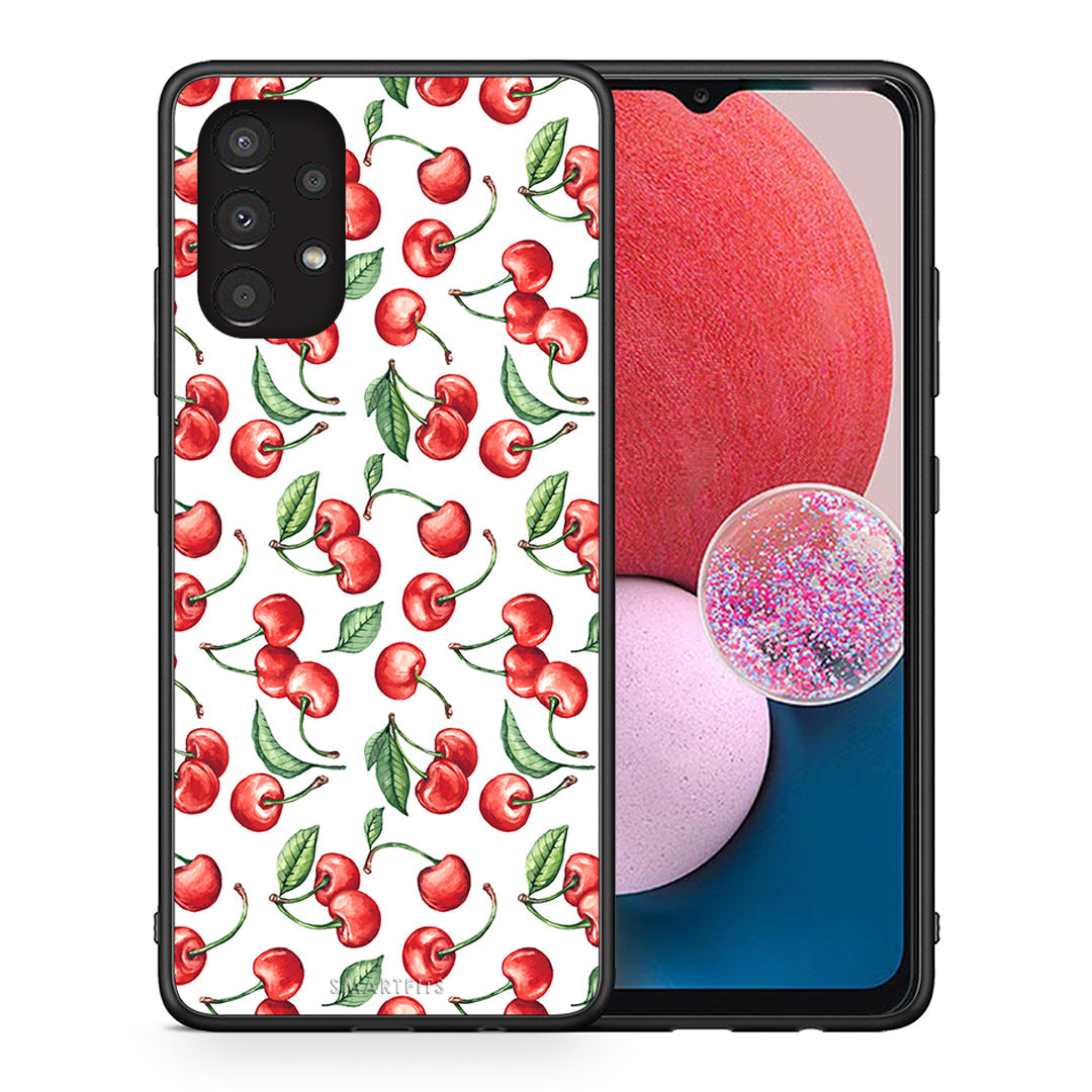 Θήκη Samsung A13 4G Cherry Summer από τη Smartfits με σχέδιο στο πίσω μέρος και μαύρο περίβλημα | Samsung A13 4G Cherry Summer case with colorful back and black bezels