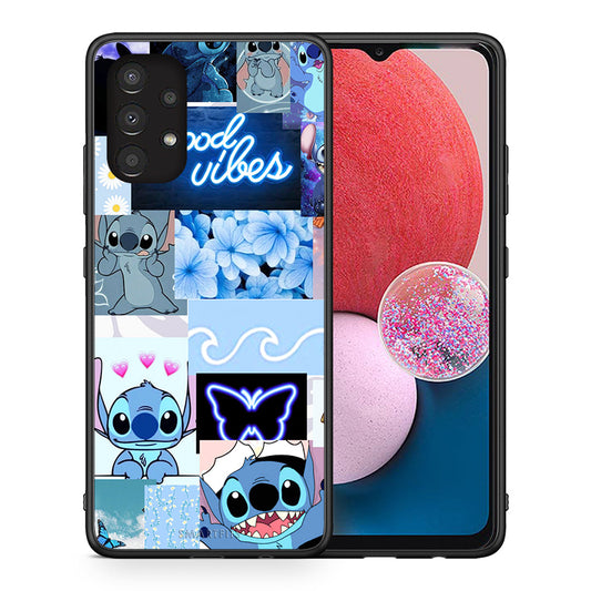 Θήκη Αγίου Βαλεντίνου Samsung A13 4G Collage Good Vibes από τη Smartfits με σχέδιο στο πίσω μέρος και μαύρο περίβλημα | Samsung A13 4G Collage Good Vibes case with colorful back and black bezels