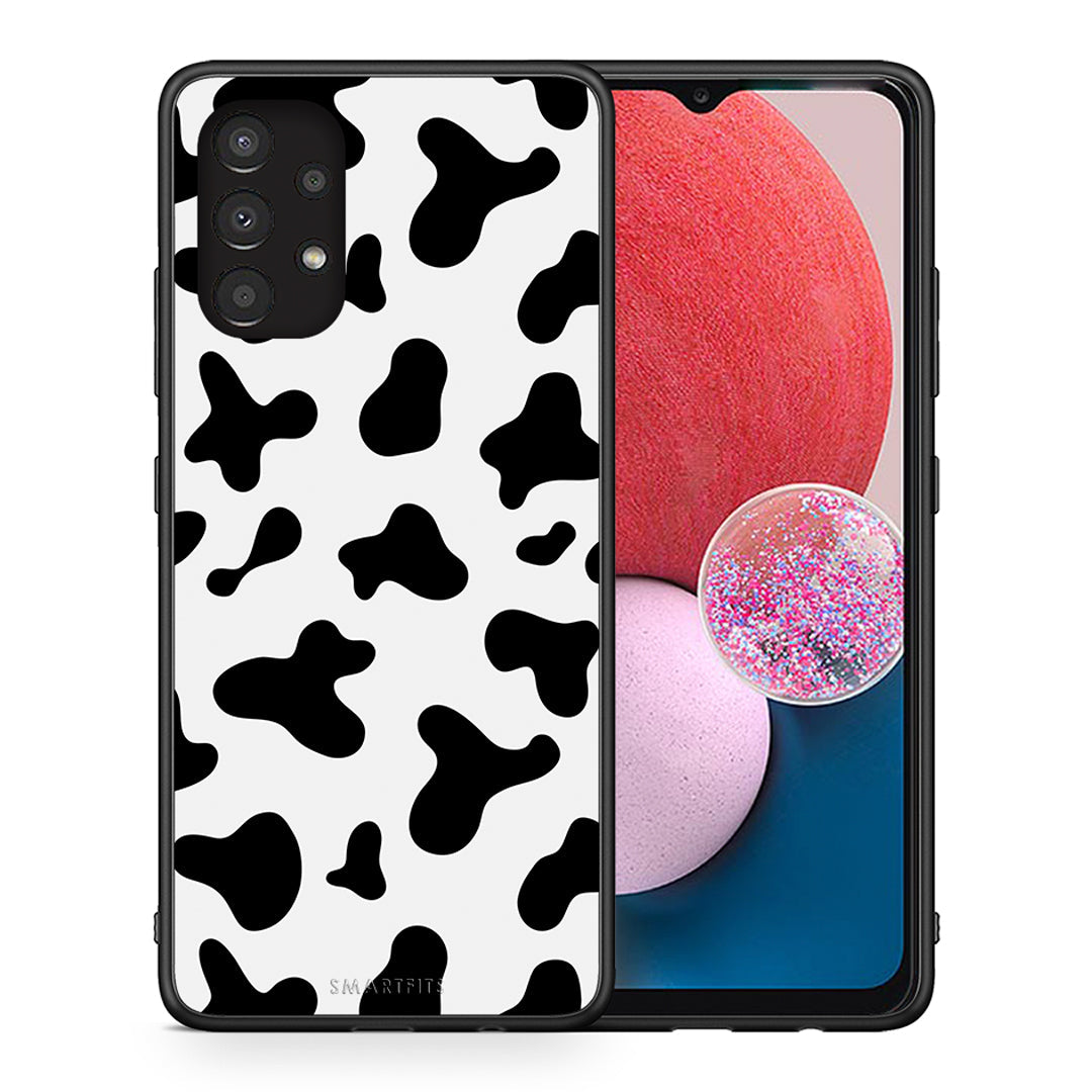 Θήκη Samsung A13 4G Cow Print από τη Smartfits με σχέδιο στο πίσω μέρος και μαύρο περίβλημα | Samsung A13 4G Cow Print case with colorful back and black bezels
