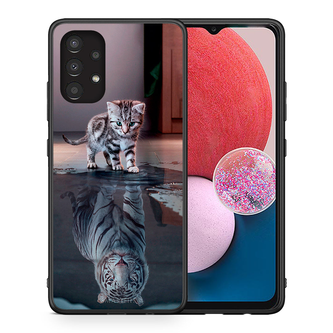 Θήκη Samsung A13 4G Tiger Cute από τη Smartfits με σχέδιο στο πίσω μέρος και μαύρο περίβλημα | Samsung A13 4G Tiger Cute case with colorful back and black bezels
