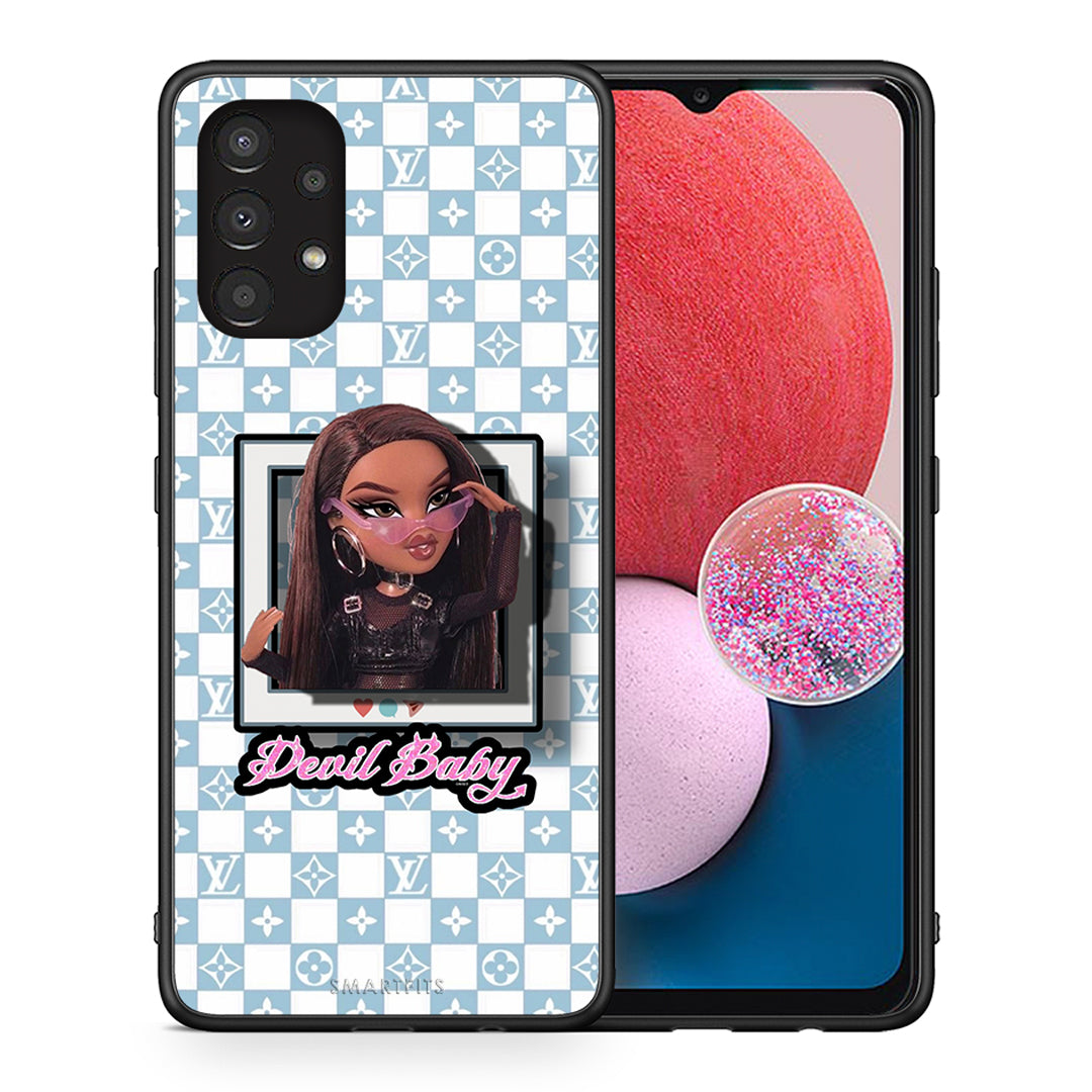 Θήκη Αγίου Βαλεντίνου Samsung A13 4G Devil Baby από τη Smartfits με σχέδιο στο πίσω μέρος και μαύρο περίβλημα | Samsung A13 4G Devil Baby case with colorful back and black bezels