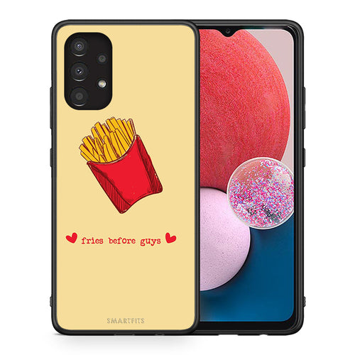Θήκη Αγίου Βαλεντίνου Samsung A13 4G Fries Before Guys από τη Smartfits με σχέδιο στο πίσω μέρος και μαύρο περίβλημα | Samsung A13 4G Fries Before Guys case with colorful back and black bezels