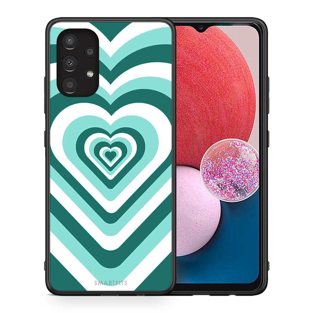 Θήκη Samsung A13 4G Green Hearts από τη Smartfits με σχέδιο στο πίσω μέρος και μαύρο περίβλημα | Samsung A13 4G Green Hearts case with colorful back and black bezels