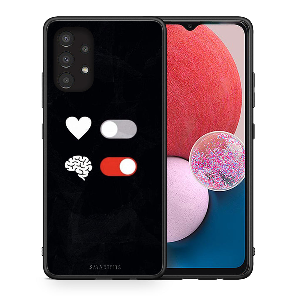 Θήκη Αγίου Βαλεντίνου Samsung A13 4G Heart Vs Brain από τη Smartfits με σχέδιο στο πίσω μέρος και μαύρο περίβλημα | Samsung A13 4G Heart Vs Brain case with colorful back and black bezels