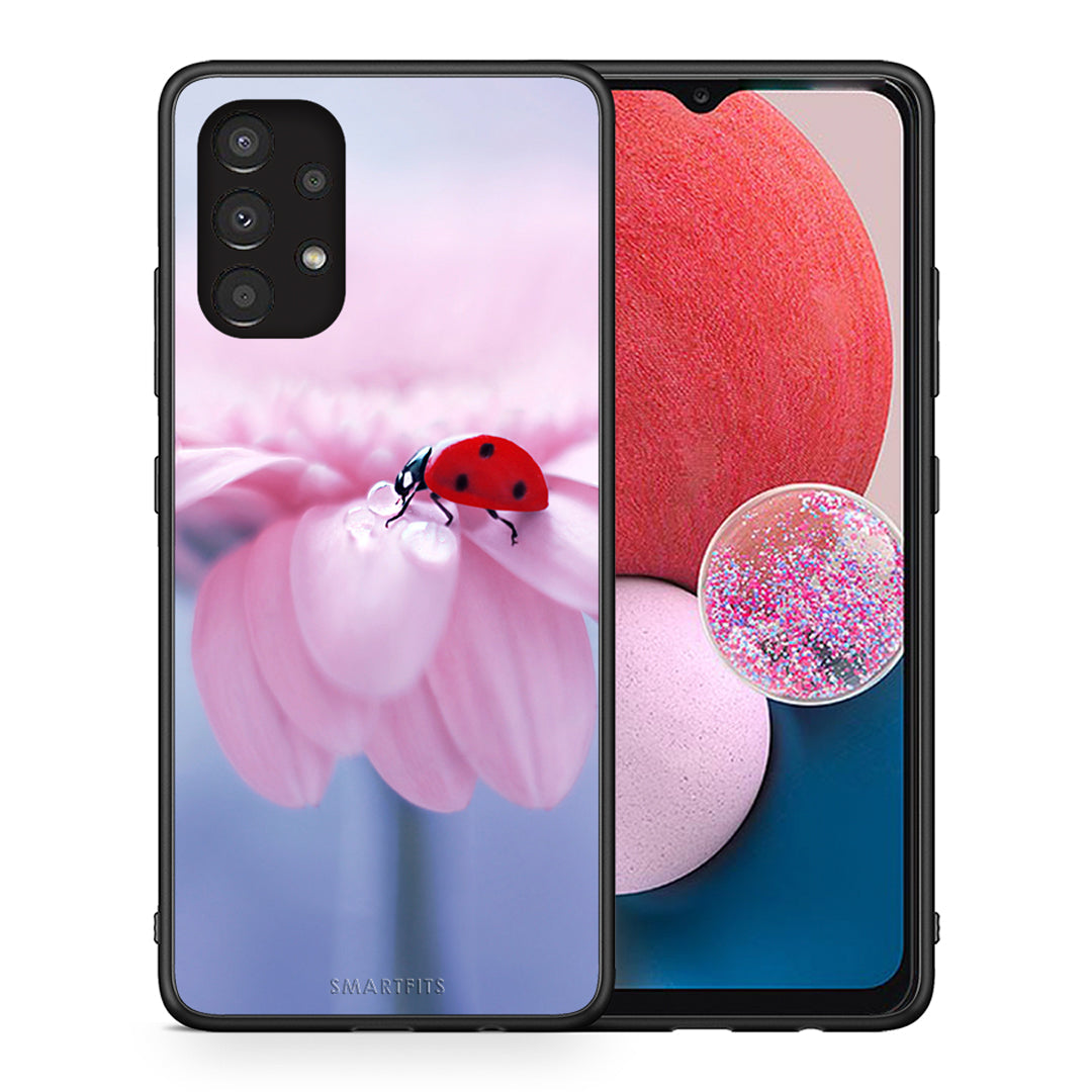 Θήκη Samsung A13 4G Ladybug Flower από τη Smartfits με σχέδιο στο πίσω μέρος και μαύρο περίβλημα | Samsung A13 4G Ladybug Flower case with colorful back and black bezels