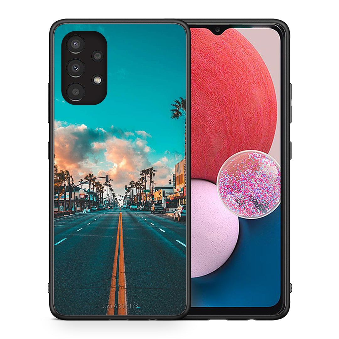 Θήκη Samsung A13 4G City Landscape από τη Smartfits με σχέδιο στο πίσω μέρος και μαύρο περίβλημα | Samsung A13 4G City Landscape case with colorful back and black bezels