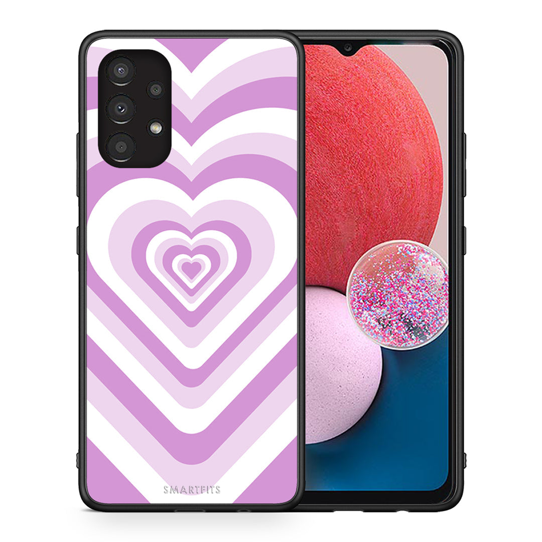 Θήκη Samsung A13 4G Lilac Hearts από τη Smartfits με σχέδιο στο πίσω μέρος και μαύρο περίβλημα | Samsung A13 4G Lilac Hearts case with colorful back and black bezels