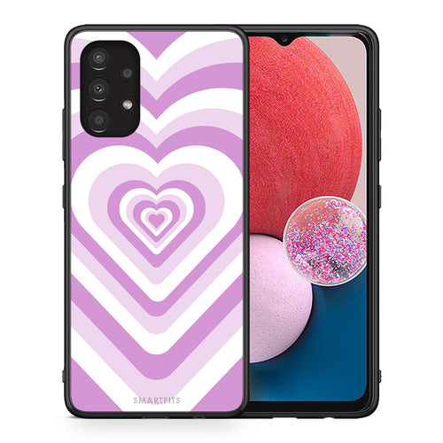 Θήκη Samsung A13 4G Lilac Hearts από τη Smartfits με σχέδιο στο πίσω μέρος και μαύρο περίβλημα | Samsung A13 4G Lilac Hearts case with colorful back and black bezels