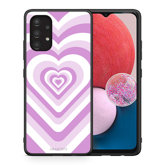 Θήκη Samsung A13 4G Lilac Hearts από τη Smartfits με σχέδιο στο πίσω μέρος και μαύρο περίβλημα | Samsung A13 4G Lilac Hearts case with colorful back and black bezels