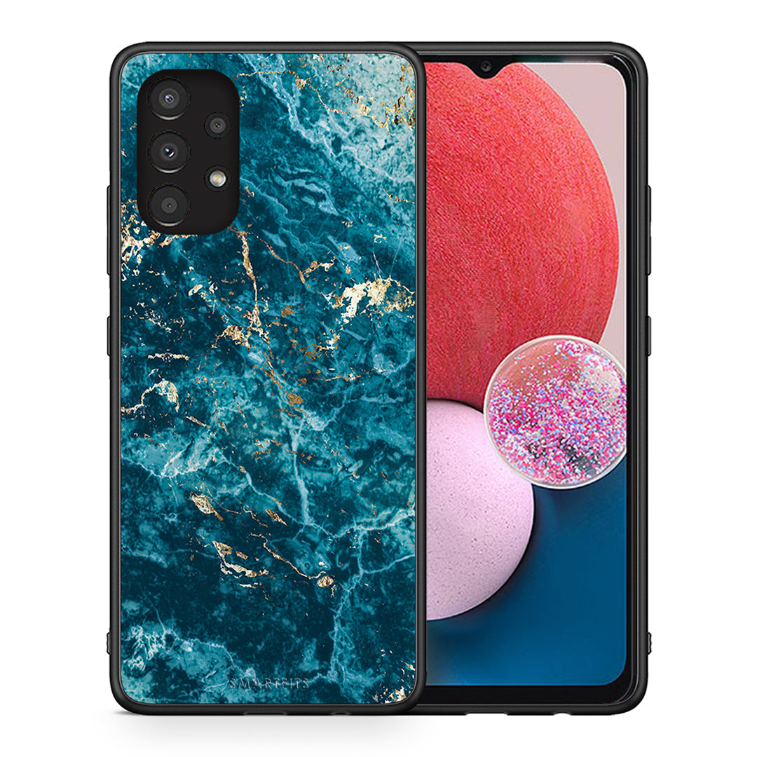 Θήκη Samsung A13 4G Marble Blue από τη Smartfits με σχέδιο στο πίσω μέρος και μαύρο περίβλημα | Samsung A13 4G Marble Blue case with colorful back and black bezels