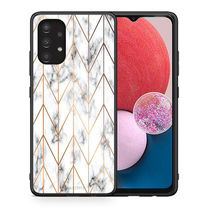 Θήκη Samsung A13 4G Gold Geometric Marble από τη Smartfits με σχέδιο στο πίσω μέρος και μαύρο περίβλημα | Samsung A13 4G Gold Geometric Marble case with colorful back and black bezels