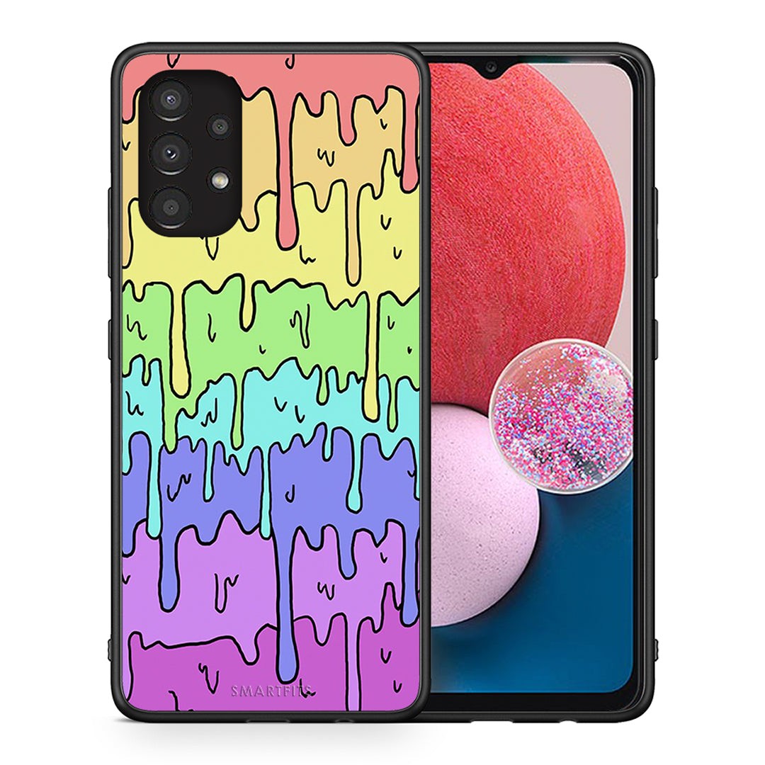 Θήκη Samsung A13 4G Melting Rainbow από τη Smartfits με σχέδιο στο πίσω μέρος και μαύρο περίβλημα | Samsung A13 4G Melting Rainbow case with colorful back and black bezels