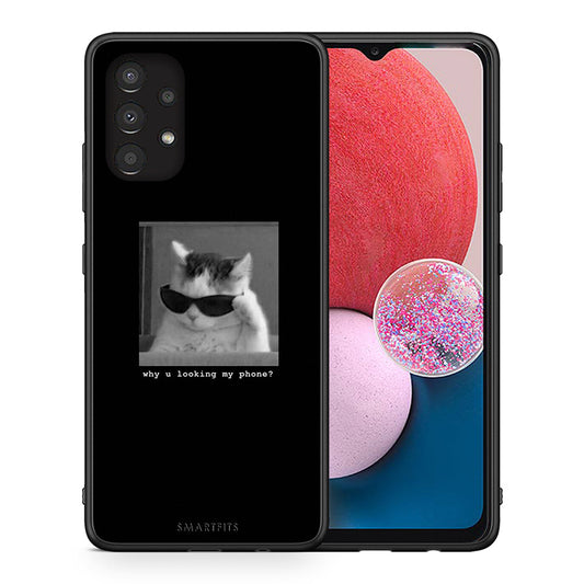 Θήκη Samsung A13 4G Meme Cat από τη Smartfits με σχέδιο στο πίσω μέρος και μαύρο περίβλημα | Samsung A13 4G Meme Cat case with colorful back and black bezels