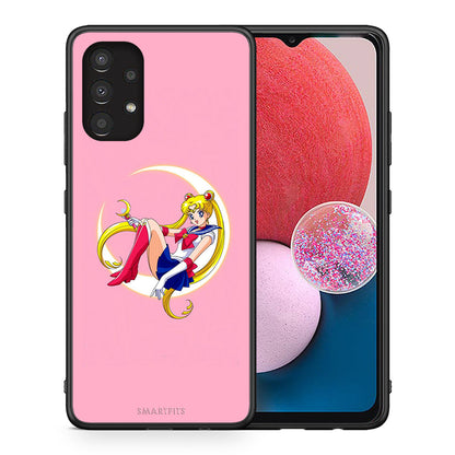 Θήκη Samsung A13 4G Moon Girl από τη Smartfits με σχέδιο στο πίσω μέρος και μαύρο περίβλημα | Samsung A13 4G Moon Girl case with colorful back and black bezels