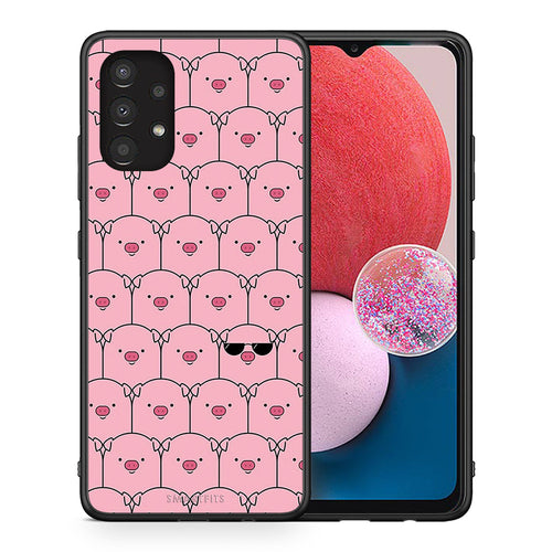 Θήκη Samsung A13 4G Pig Glasses από τη Smartfits με σχέδιο στο πίσω μέρος και μαύρο περίβλημα | Samsung A13 4G Pig Glasses case with colorful back and black bezels