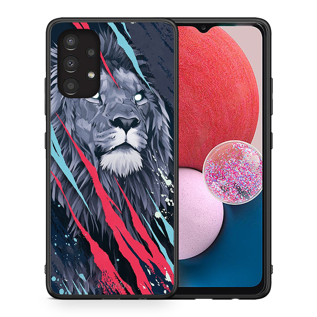 Θήκη Samsung A13 4G Lion Designer PopArt από τη Smartfits με σχέδιο στο πίσω μέρος και μαύρο περίβλημα | Samsung A13 4G Lion Designer PopArt case with colorful back and black bezels