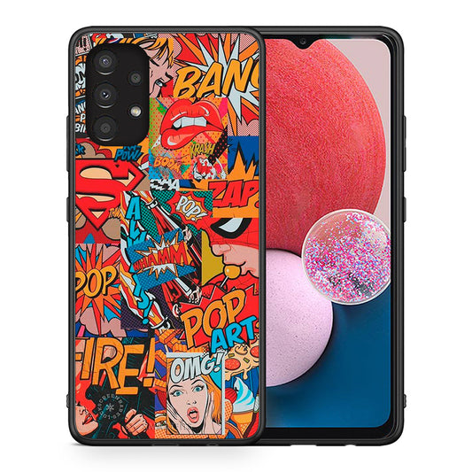 Θήκη Samsung A13 4G PopArt OMG από τη Smartfits με σχέδιο στο πίσω μέρος και μαύρο περίβλημα | Samsung A13 4G PopArt OMG case with colorful back and black bezels