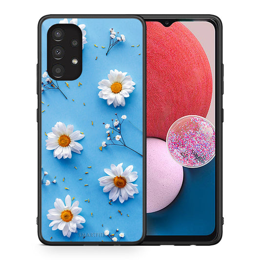 Θήκη Samsung A13 4G Real Daisies από τη Smartfits με σχέδιο στο πίσω μέρος και μαύρο περίβλημα | Samsung A13 4G Real Daisies case with colorful back and black bezels