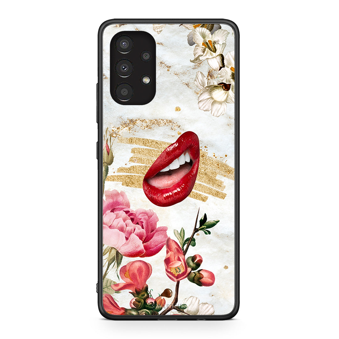 Samsung A13 4G Red Lips θήκη από τη Smartfits με σχέδιο στο πίσω μέρος και μαύρο περίβλημα | Smartphone case with colorful back and black bezels by Smartfits