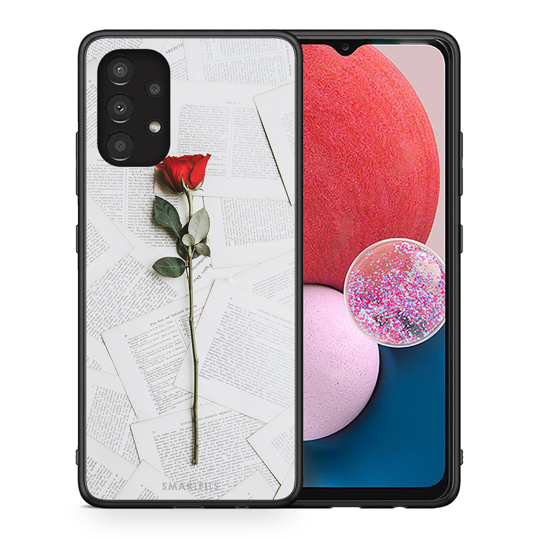 Θήκη Samsung A13 4G Red Rose από τη Smartfits με σχέδιο στο πίσω μέρος και μαύρο περίβλημα | Samsung A13 4G Red Rose case with colorful back and black bezels