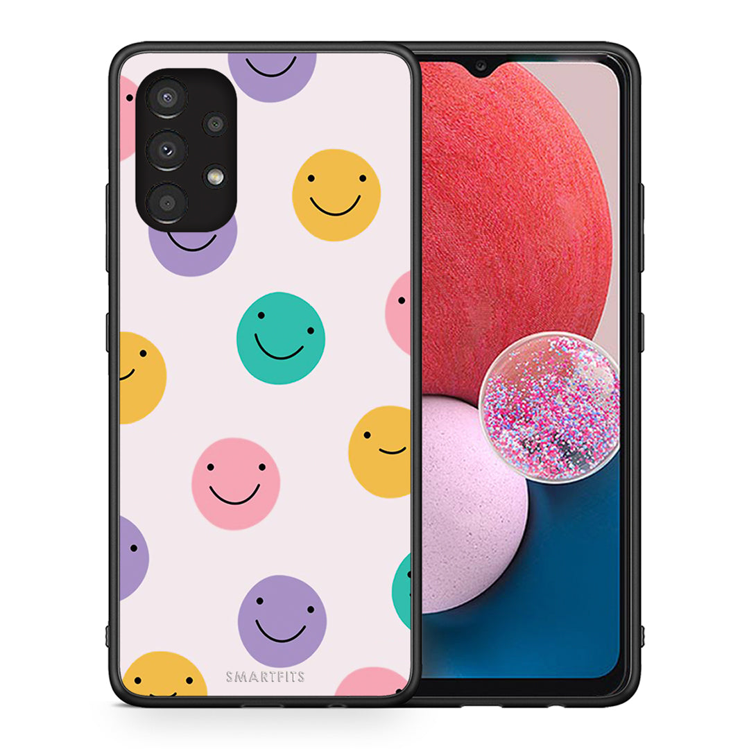 Θήκη Samsung A13 4G Smiley Faces από τη Smartfits με σχέδιο στο πίσω μέρος και μαύρο περίβλημα | Samsung A13 4G Smiley Faces case with colorful back and black bezels