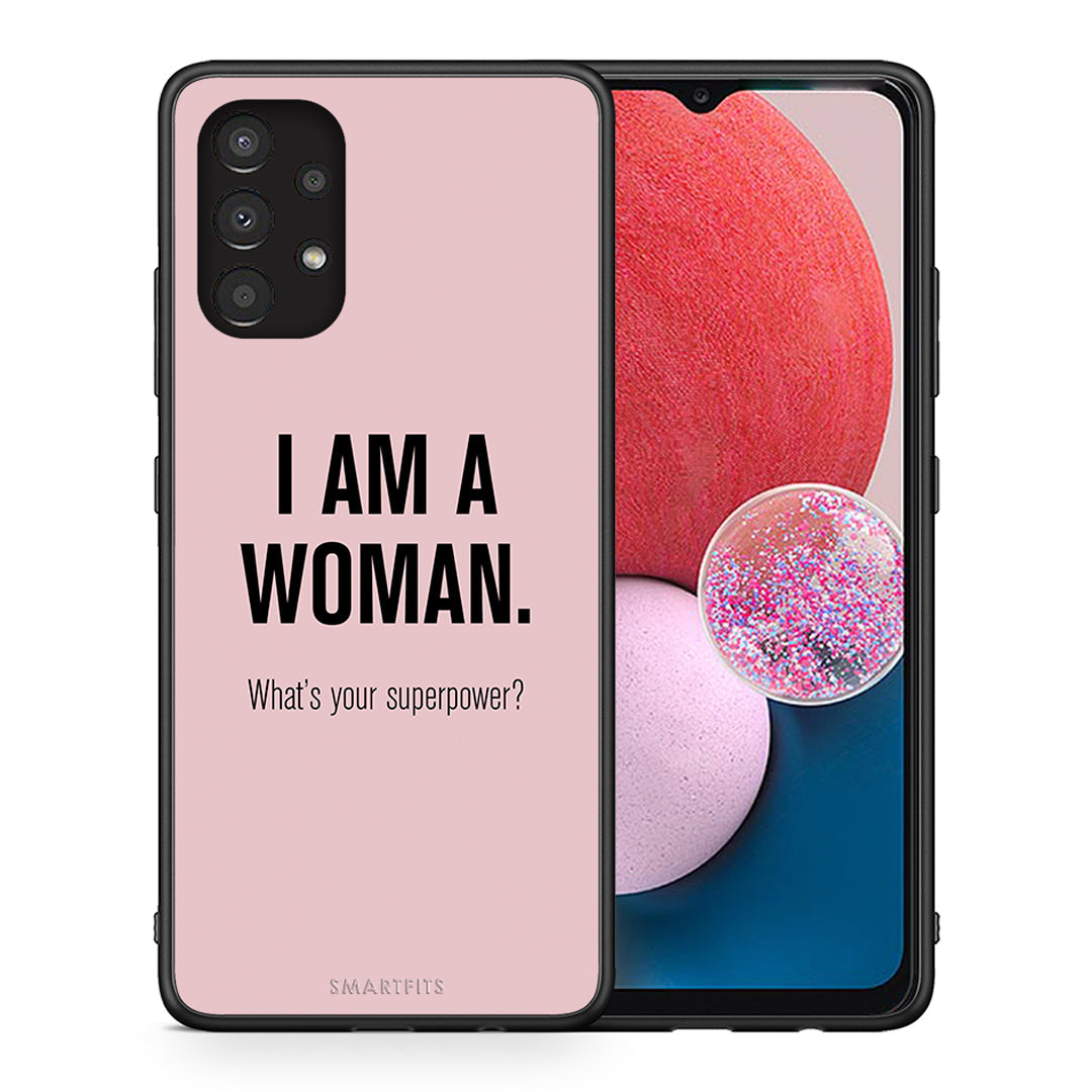 Θήκη Samsung A13 4G Superpower Woman από τη Smartfits με σχέδιο στο πίσω μέρος και μαύρο περίβλημα | Samsung A13 4G Superpower Woman case with colorful back and black bezels