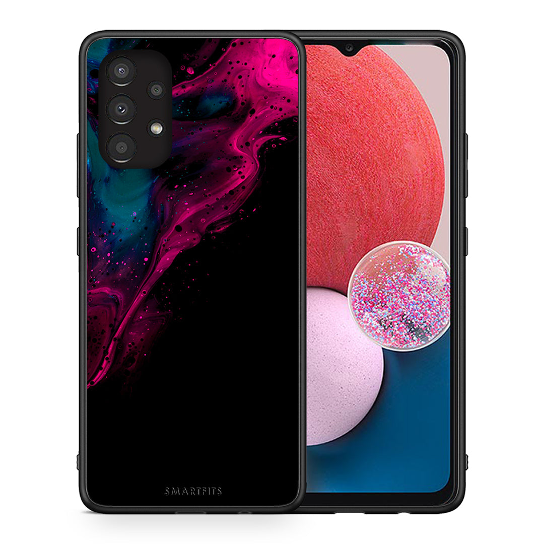 Θήκη Samsung A13 4G Pink Black Watercolor από τη Smartfits με σχέδιο στο πίσω μέρος και μαύρο περίβλημα | Samsung A13 4G Pink Black Watercolor case with colorful back and black bezels