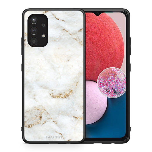 Θήκη Samsung A13 4G White Gold Marble από τη Smartfits με σχέδιο στο πίσω μέρος και μαύρο περίβλημα | Samsung A13 4G White Gold Marble case with colorful back and black bezels