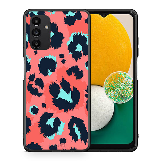 Θήκη Samsung A13 5G Pink Leopard Animal από τη Smartfits με σχέδιο στο πίσω μέρος και μαύρο περίβλημα | Samsung A13 5G Pink Leopard Animal case with colorful back and black bezels