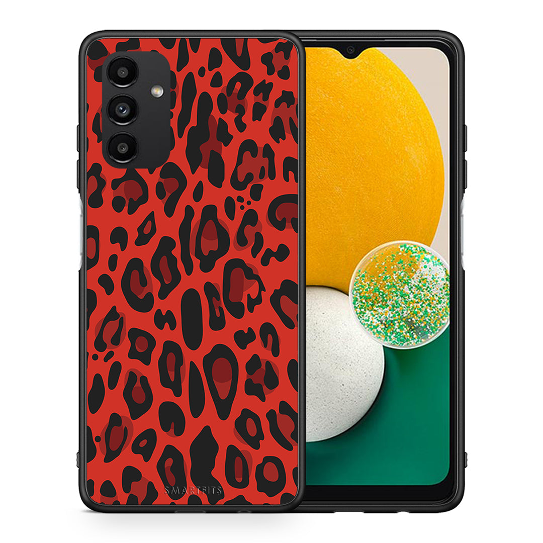 Θήκη Samsung A04s Red Leopard Animal από τη Smartfits με σχέδιο στο πίσω μέρος και μαύρο περίβλημα | Samsung A04s Red Leopard Animal case with colorful back and black bezels