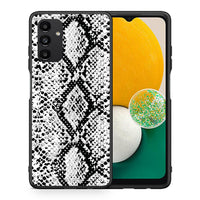 Thumbnail for Θήκη Samsung A04s White Snake Animal από τη Smartfits με σχέδιο στο πίσω μέρος και μαύρο περίβλημα | Samsung A04s White Snake Animal case with colorful back and black bezels