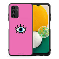 Thumbnail for Θήκη Samsung A04s Blue Eye Pink από τη Smartfits με σχέδιο στο πίσω μέρος και μαύρο περίβλημα | Samsung A04s Blue Eye Pink case with colorful back and black bezels