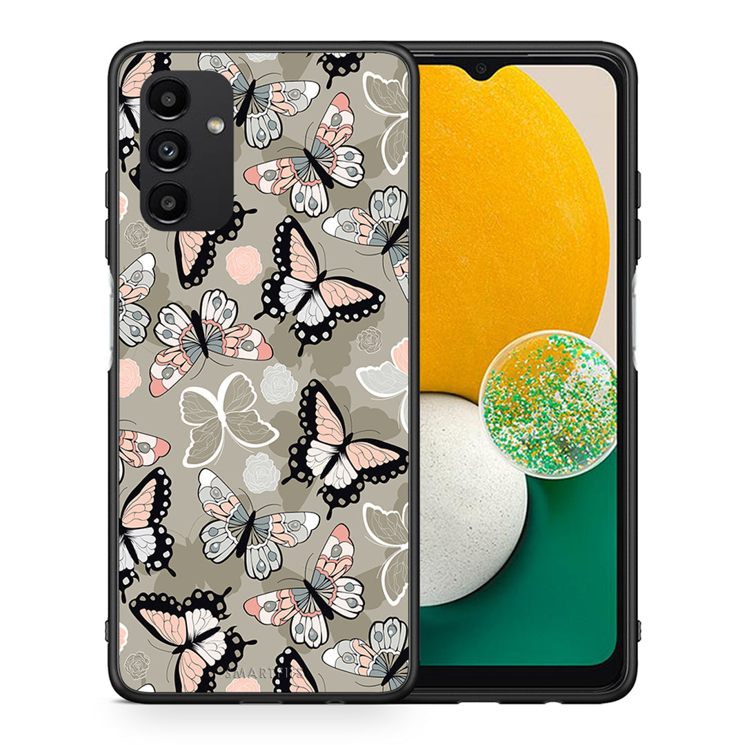 Θήκη Samsung A04s Butterflies Boho από τη Smartfits με σχέδιο στο πίσω μέρος και μαύρο περίβλημα | Samsung A04s Butterflies Boho case with colorful back and black bezels