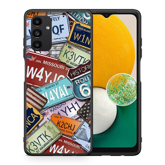 Θήκη Samsung A04s Car Plates από τη Smartfits με σχέδιο στο πίσω μέρος και μαύρο περίβλημα | Samsung A04s Car Plates case with colorful back and black bezels