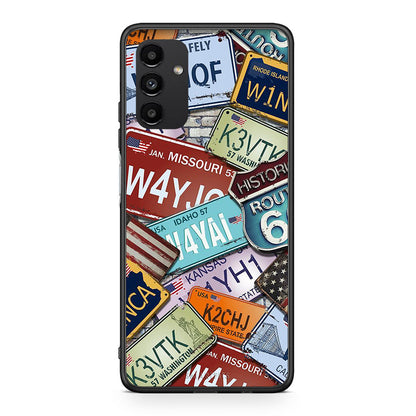 Samsung A04s Car Plates θήκη από τη Smartfits με σχέδιο στο πίσω μέρος και μαύρο περίβλημα | Smartphone case with colorful back and black bezels by Smartfits