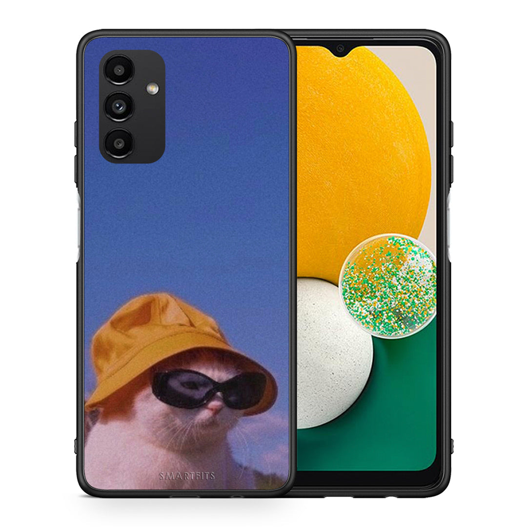 Θήκη Samsung A13 5G Cat Diva από τη Smartfits με σχέδιο στο πίσω μέρος και μαύρο περίβλημα | Samsung A13 5G Cat Diva case with colorful back and black bezels