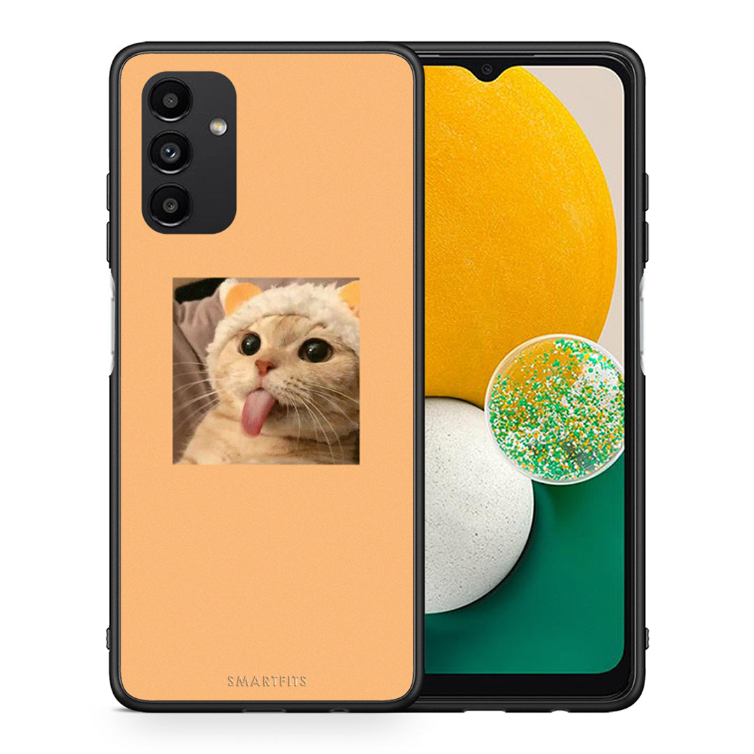 Θήκη Samsung A04s Cat Tongue από τη Smartfits με σχέδιο στο πίσω μέρος και μαύρο περίβλημα | Samsung A04s Cat Tongue case with colorful back and black bezels