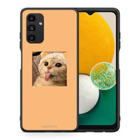 Thumbnail for Θήκη Samsung A04s Cat Tongue από τη Smartfits με σχέδιο στο πίσω μέρος και μαύρο περίβλημα | Samsung A04s Cat Tongue case with colorful back and black bezels