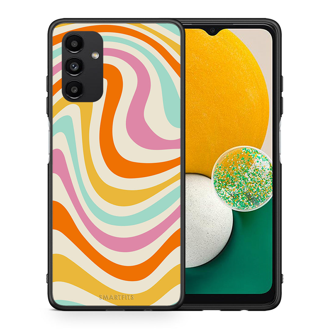 Θήκη Samsung A04s Colourful Waves από τη Smartfits με σχέδιο στο πίσω μέρος και μαύρο περίβλημα | Samsung A04s Colourful Waves case with colorful back and black bezels