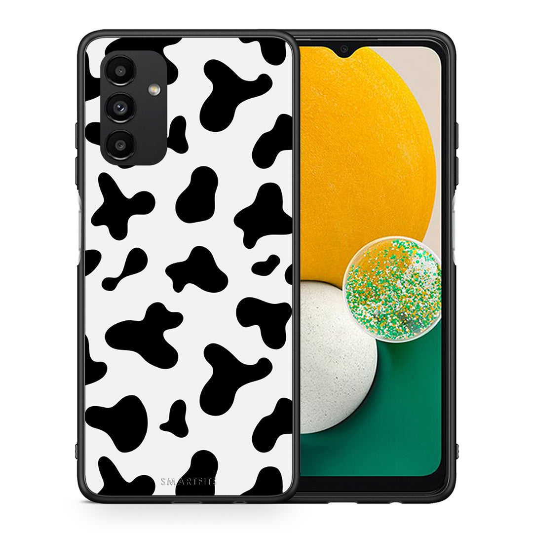 Θήκη Samsung A04s Cow Print από τη Smartfits με σχέδιο στο πίσω μέρος και μαύρο περίβλημα | Samsung A04s Cow Print case with colorful back and black bezels
