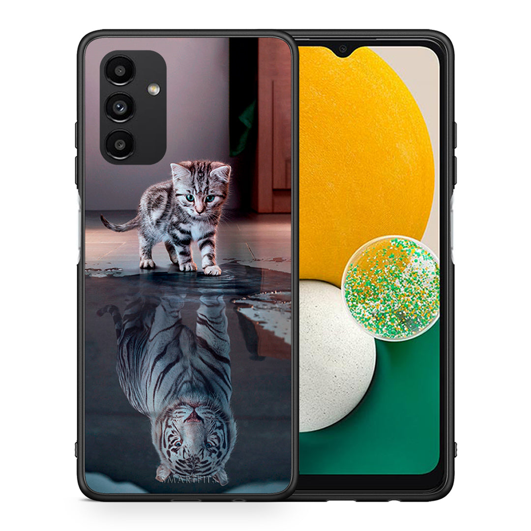 Θήκη Samsung A13 5G Tiger Cute από τη Smartfits με σχέδιο στο πίσω μέρος και μαύρο περίβλημα | Samsung A13 5G Tiger Cute case with colorful back and black bezels