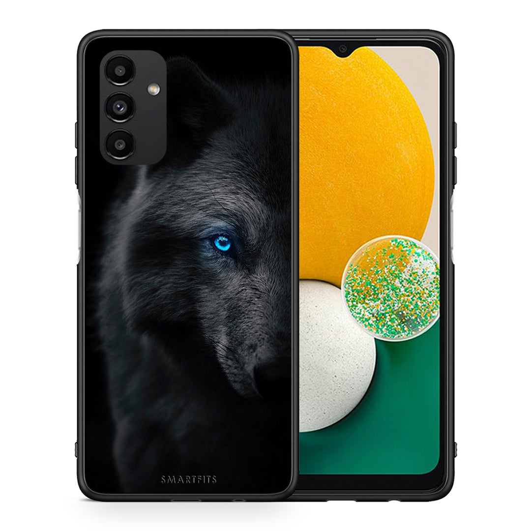 Θήκη Samsung A13 5G Dark Wolf από τη Smartfits με σχέδιο στο πίσω μέρος και μαύρο περίβλημα | Samsung A13 5G Dark Wolf case with colorful back and black bezels