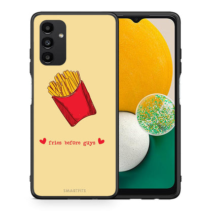Θήκη Αγίου Βαλεντίνου Samsung A13 5G Fries Before Guys από τη Smartfits με σχέδιο στο πίσω μέρος και μαύρο περίβλημα | Samsung A13 5G Fries Before Guys case with colorful back and black bezels