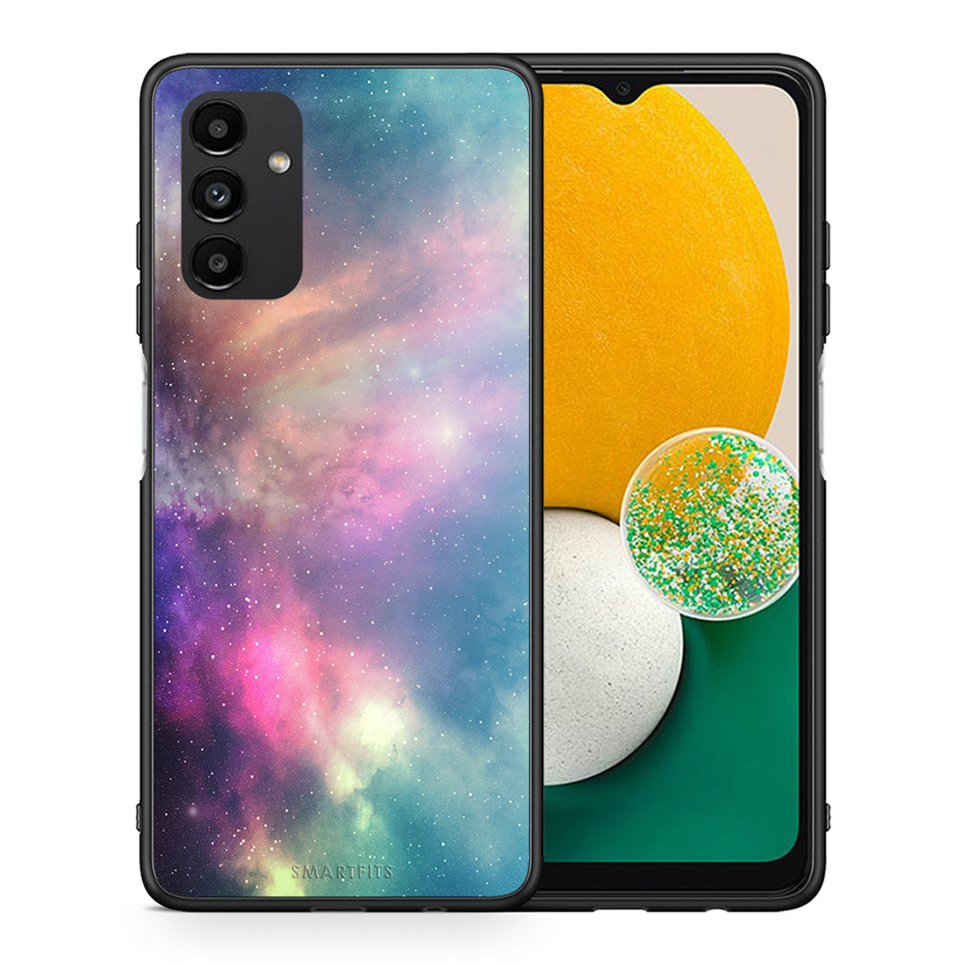 Θήκη Samsung A04s Rainbow Galaxy από τη Smartfits με σχέδιο στο πίσω μέρος και μαύρο περίβλημα | Samsung A04s Rainbow Galaxy case with colorful back and black bezels