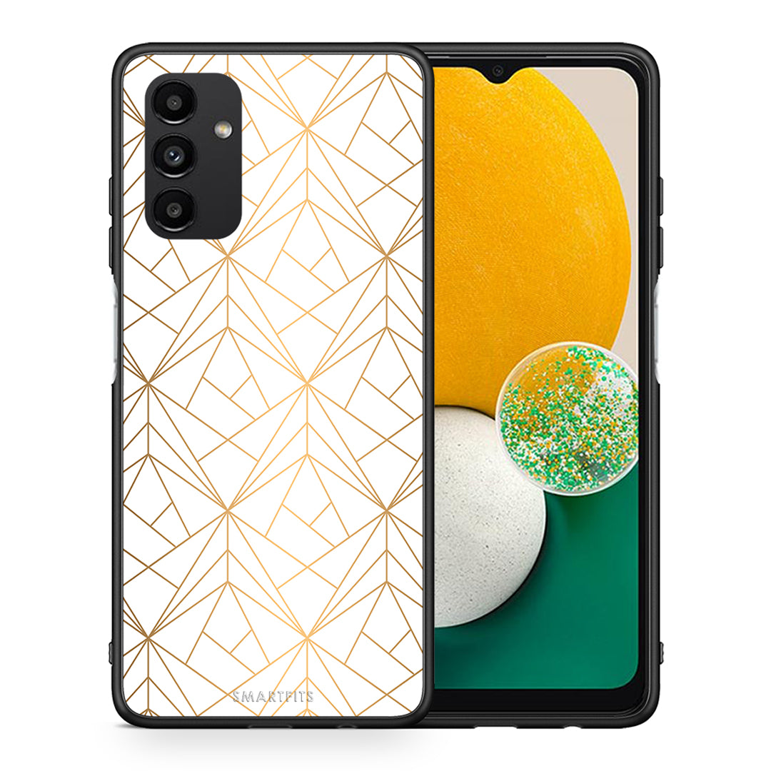 Θήκη Samsung A04s Luxury White Geometric από τη Smartfits με σχέδιο στο πίσω μέρος και μαύρο περίβλημα | Samsung A04s Luxury White Geometric case with colorful back and black bezels