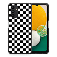 Thumbnail for Θήκη Samsung A13 5G Squares Geometric από τη Smartfits με σχέδιο στο πίσω μέρος και μαύρο περίβλημα | Samsung A13 5G Squares Geometric case with colorful back and black bezels