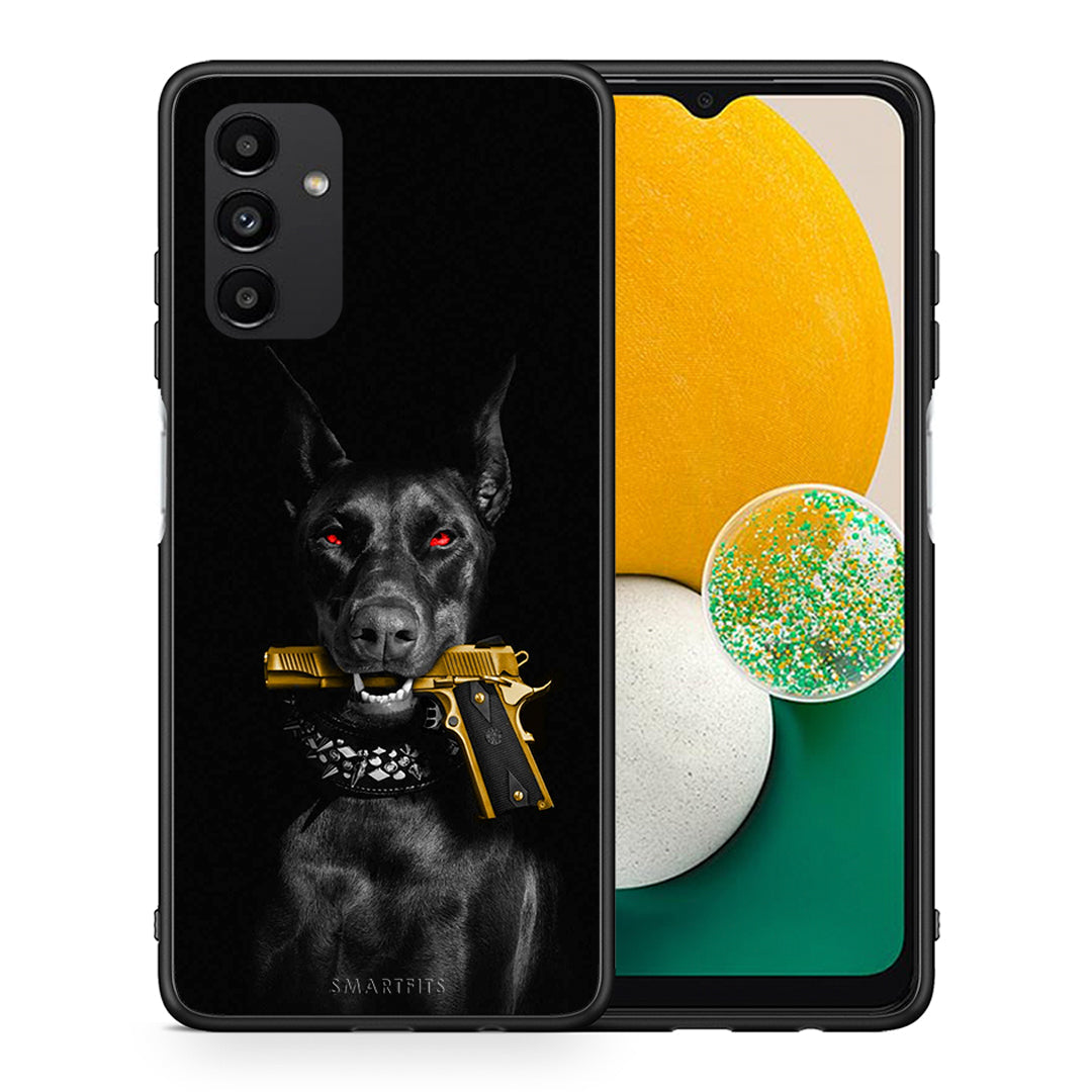 Θήκη Αγίου Βαλεντίνου Samsung A13 5G Golden Gun από τη Smartfits με σχέδιο στο πίσω μέρος και μαύρο περίβλημα | Samsung A13 5G Golden Gun case with colorful back and black bezels