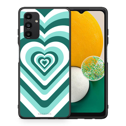Θήκη Samsung A13 5G Green Hearts από τη Smartfits με σχέδιο στο πίσω μέρος και μαύρο περίβλημα | Samsung A13 5G Green Hearts case with colorful back and black bezels