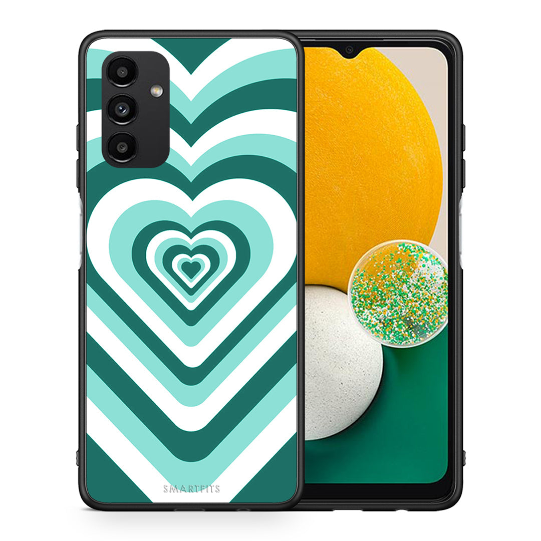 Θήκη Samsung A04s Green Hearts από τη Smartfits με σχέδιο στο πίσω μέρος και μαύρο περίβλημα | Samsung A04s Green Hearts case with colorful back and black bezels