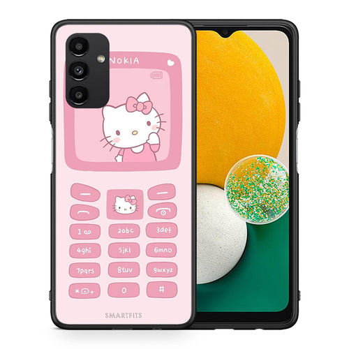 Θήκη Αγίου Βαλεντίνου Samsung A04s Hello Kitten από τη Smartfits με σχέδιο στο πίσω μέρος και μαύρο περίβλημα | Samsung A04s Hello Kitten case with colorful back and black bezels